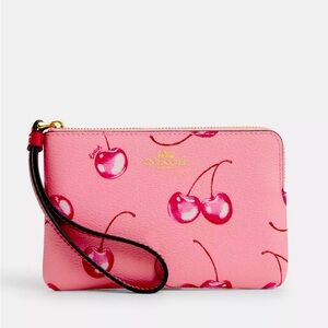 COPY - Coach Corner Zip Wristlet - Cherry (Pink) Print Canvas & Leather - brand…